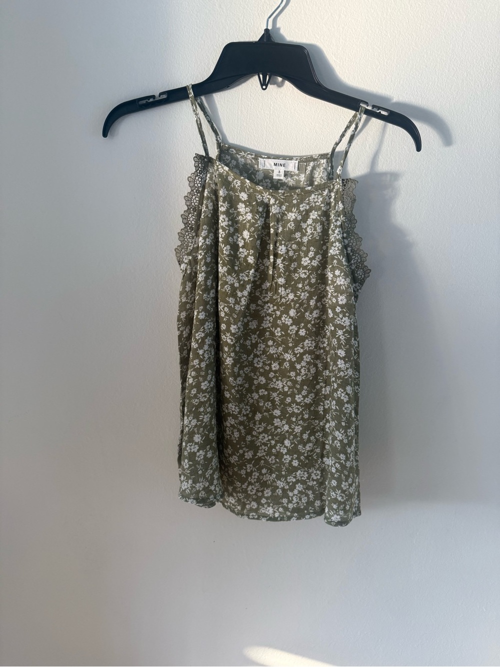 Mine Olive Floral Lace-Trim Camisole Tank